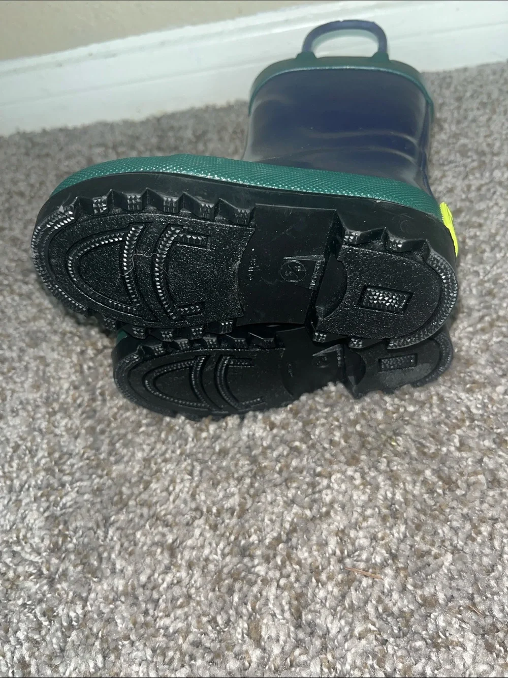 Western Chief Navy and Green Toddler Rain Boots with Pull Handles